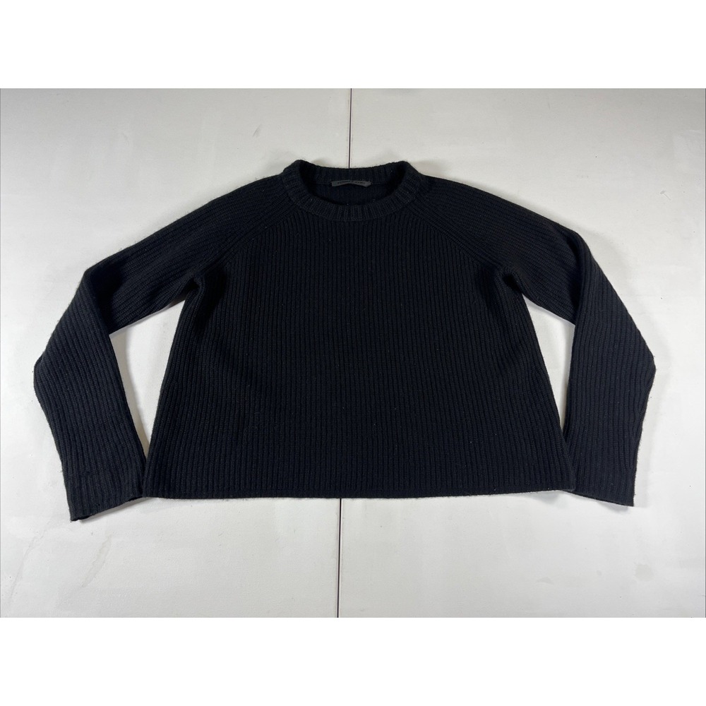 Jenni Kayne 100% Cashmere Fisherman Crewneck Sweater Black Luxury Womens L